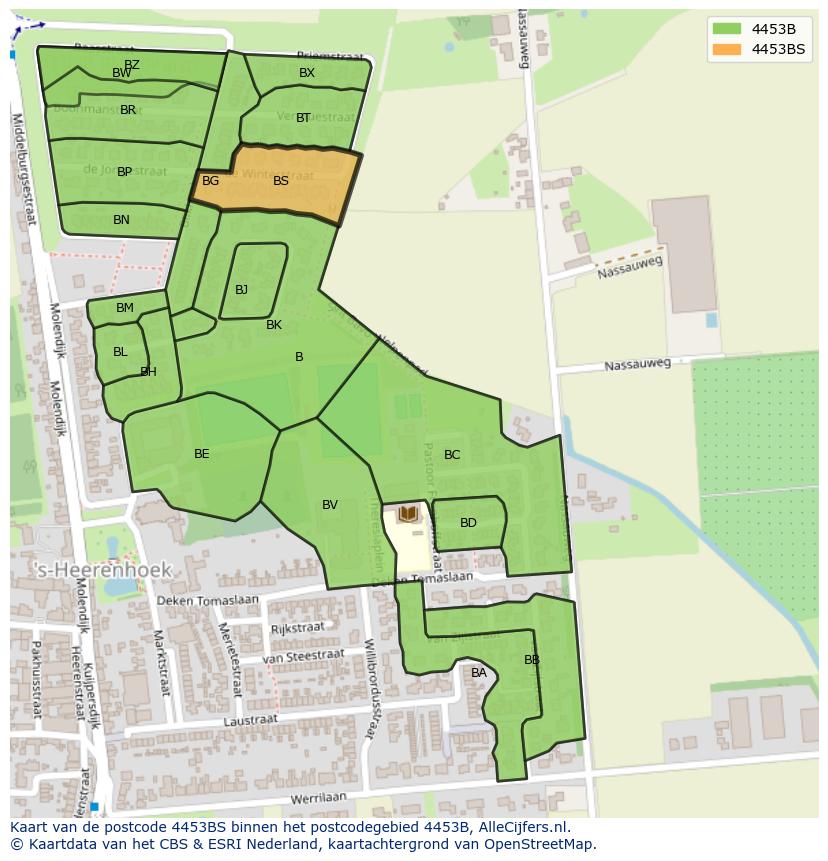 Afbeelding van het postcodegebied 4453 BS op de kaart.