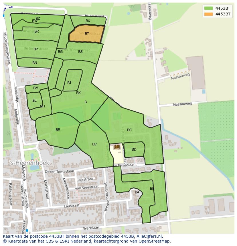 Afbeelding van het postcodegebied 4453 BT op de kaart.