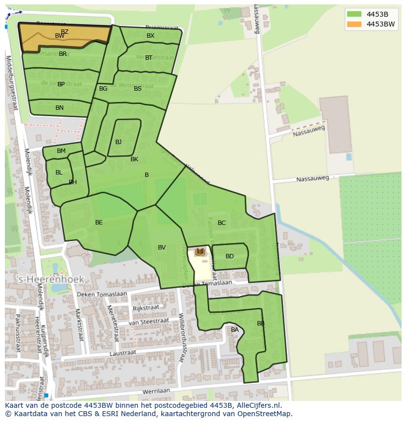 Afbeelding van het postcodegebied 4453 BW op de kaart.