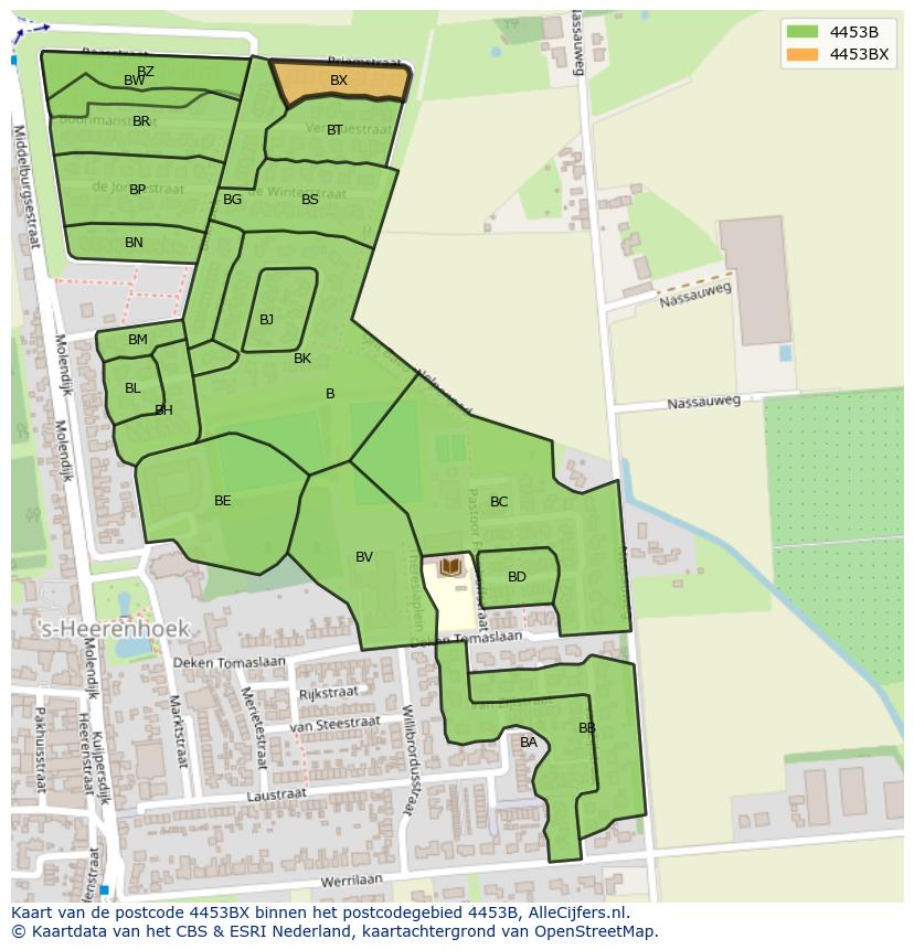 Afbeelding van het postcodegebied 4453 BX op de kaart.
