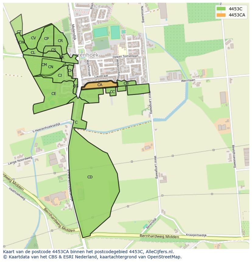 Afbeelding van het postcodegebied 4453 CA op de kaart.