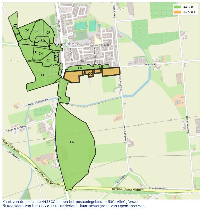 Afbeelding van het postcodegebied 4453 CC op de kaart.