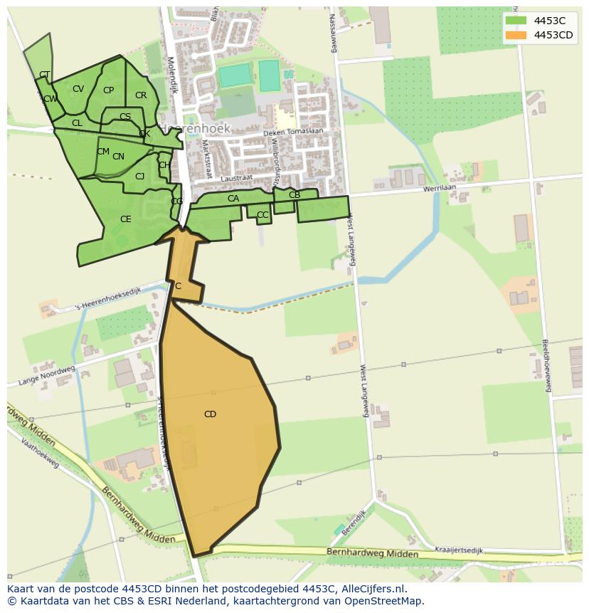 Afbeelding van het postcodegebied 4453 CD op de kaart.