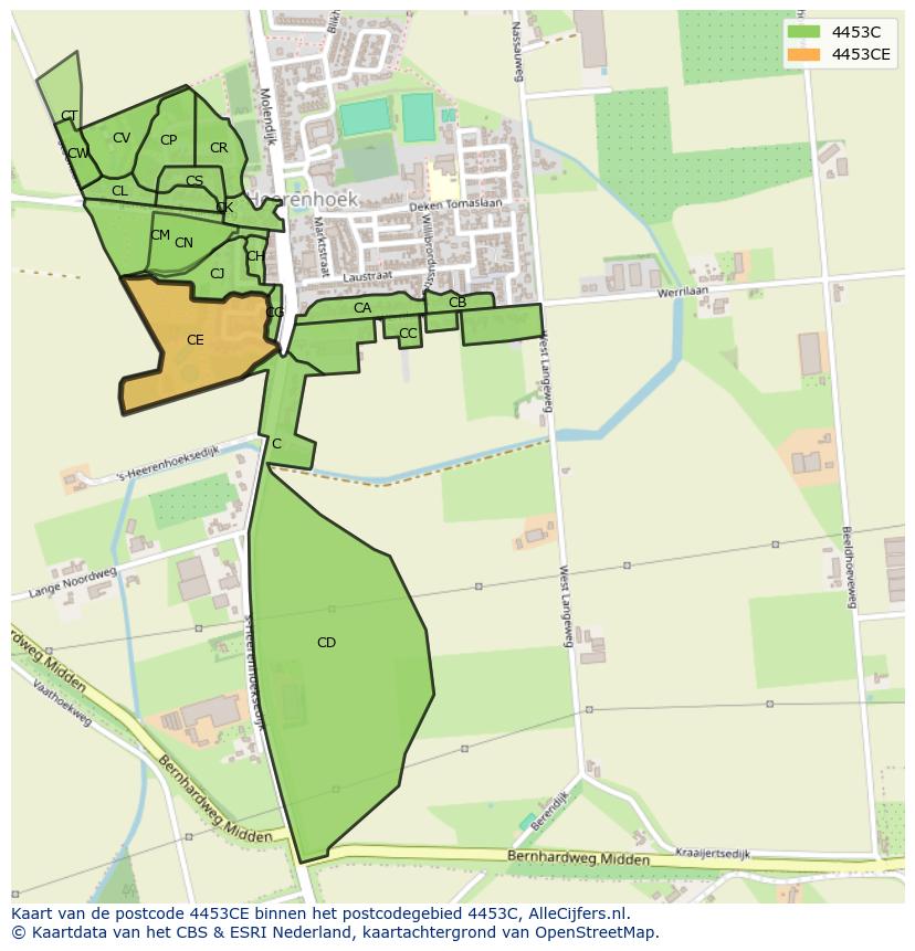 Afbeelding van het postcodegebied 4453 CE op de kaart.