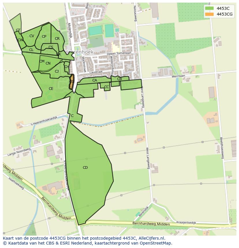 Afbeelding van het postcodegebied 4453 CG op de kaart.