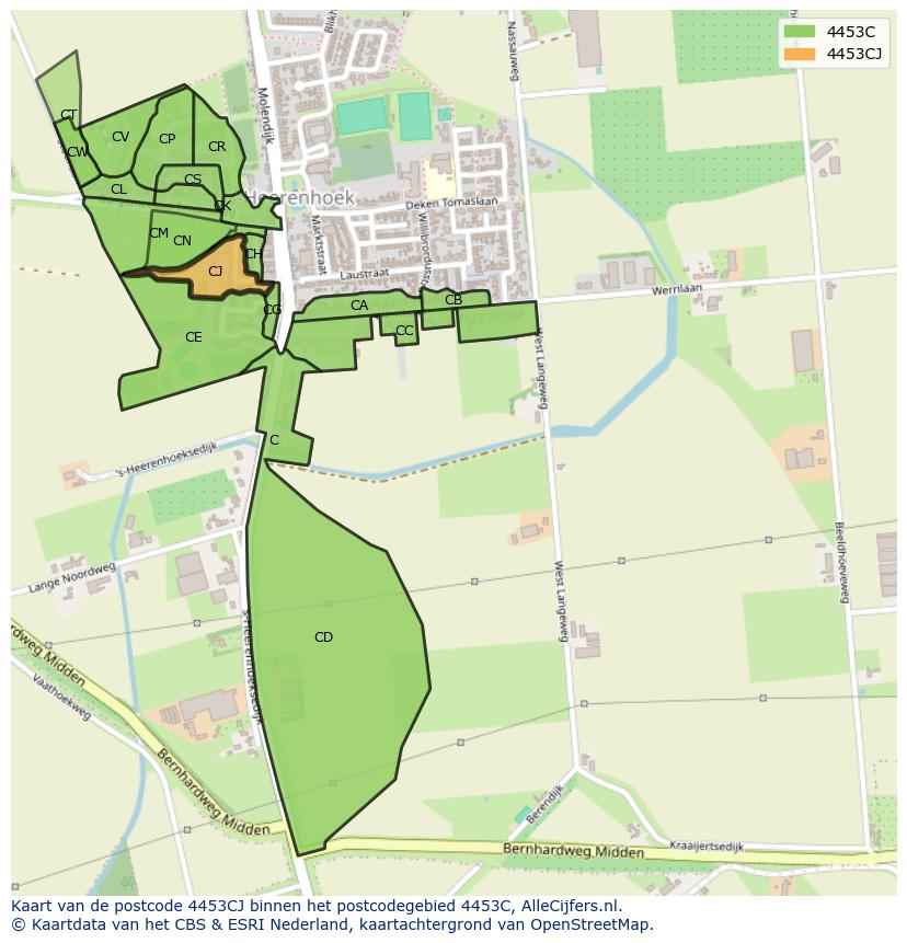 Afbeelding van het postcodegebied 4453 CJ op de kaart.