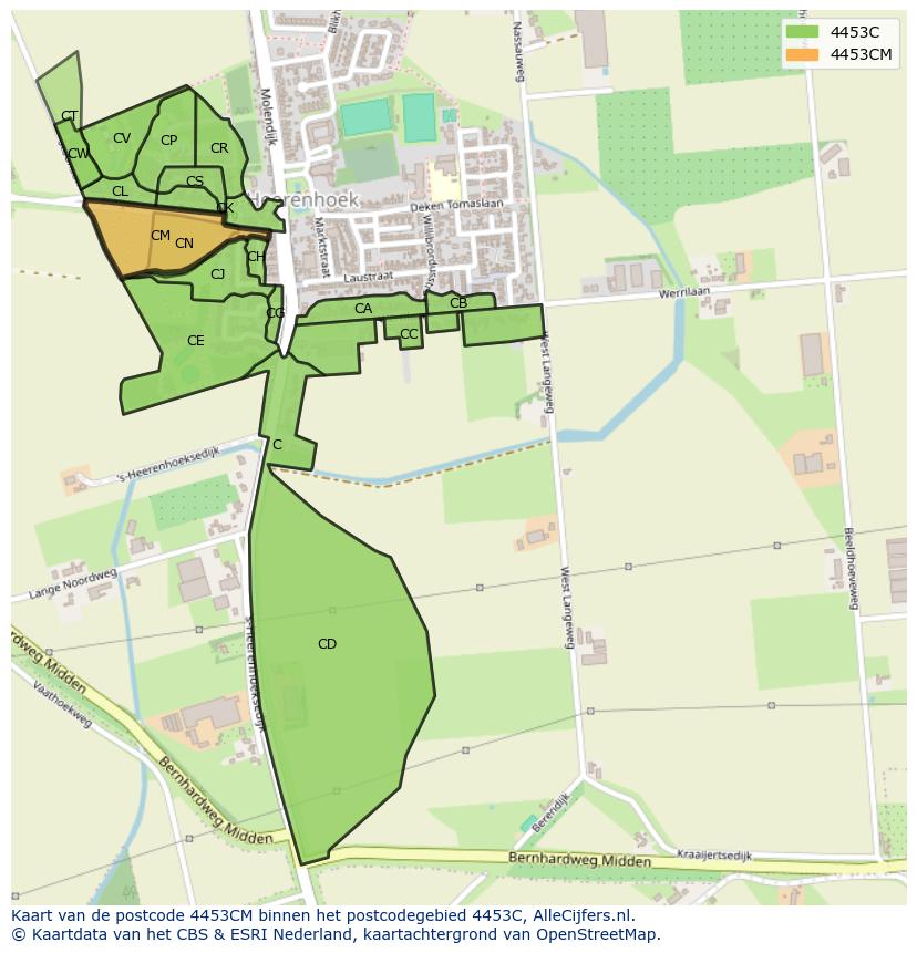 Afbeelding van het postcodegebied 4453 CM op de kaart.