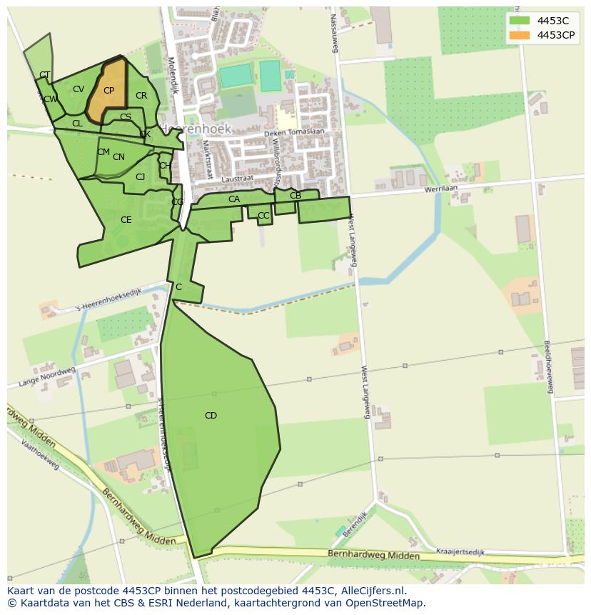 Afbeelding van het postcodegebied 4453 CP op de kaart.
