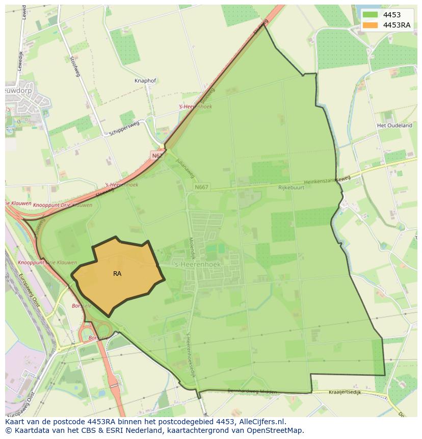 Afbeelding van het postcodegebied 4453 RA op de kaart.