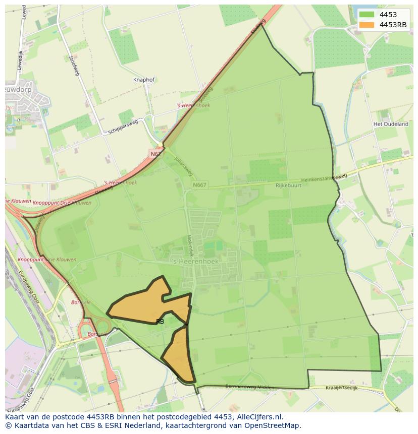 Afbeelding van het postcodegebied 4453 RB op de kaart.