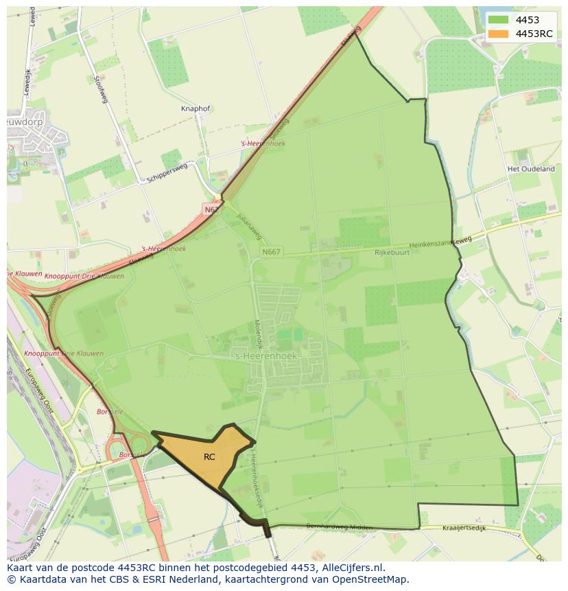 Afbeelding van het postcodegebied 4453 RC op de kaart.