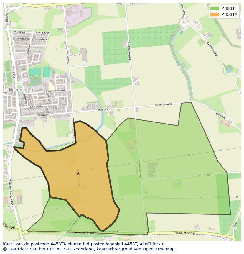 Afbeelding van het postcodegebied 4453 TA op de kaart.
