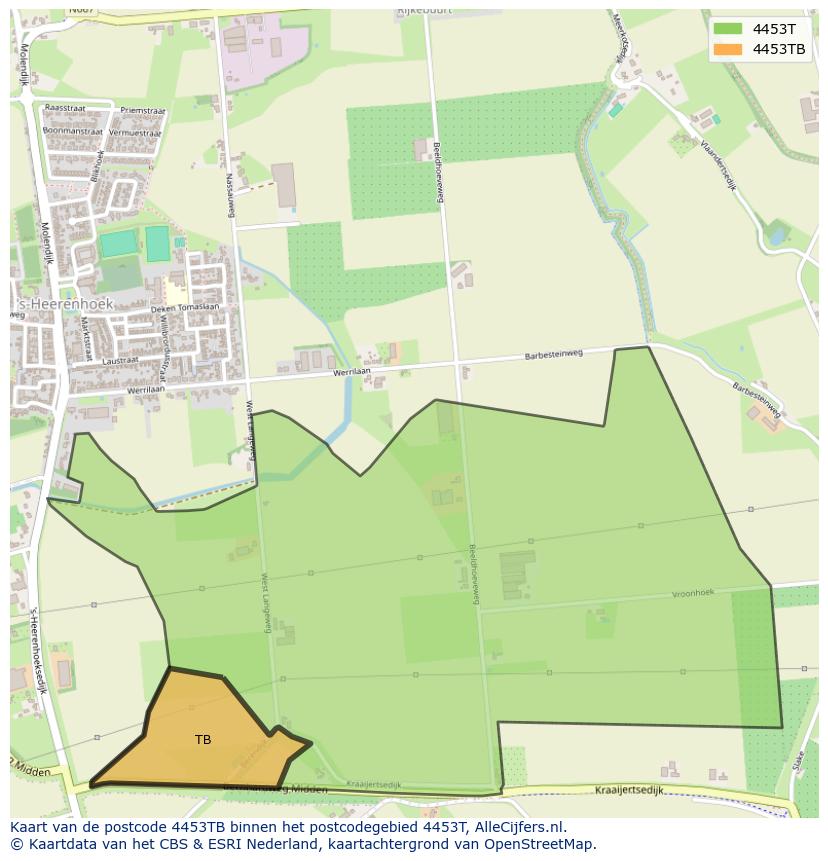 Afbeelding van het postcodegebied 4453 TB op de kaart.