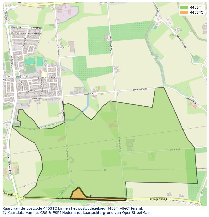 Afbeelding van het postcodegebied 4453 TC op de kaart.