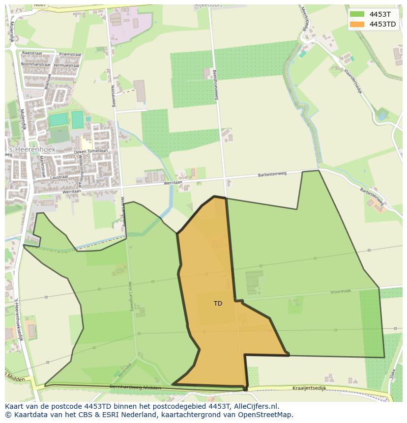 Afbeelding van het postcodegebied 4453 TD op de kaart.