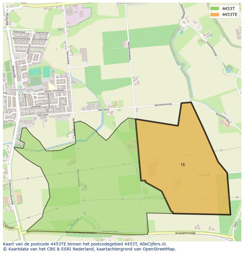 Afbeelding van het postcodegebied 4453 TE op de kaart.