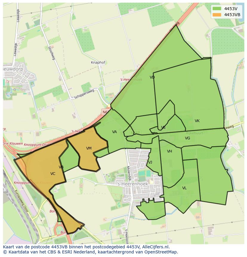 Afbeelding van het postcodegebied 4453 VB op de kaart.
