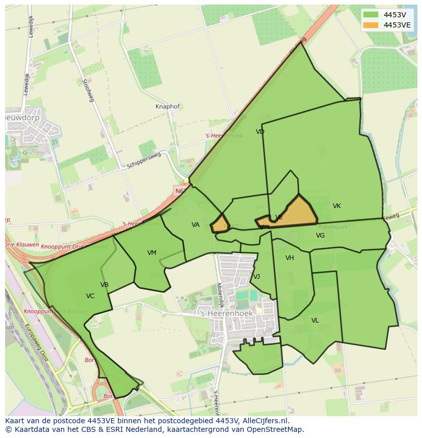 Afbeelding van het postcodegebied 4453 VE op de kaart.