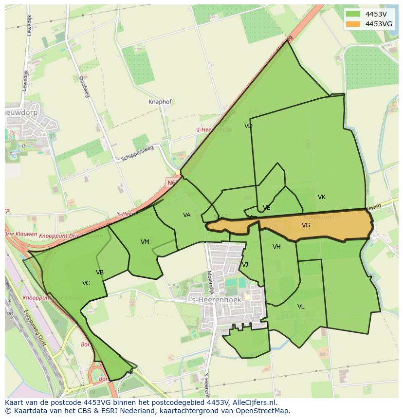 Afbeelding van het postcodegebied 4453 VG op de kaart.