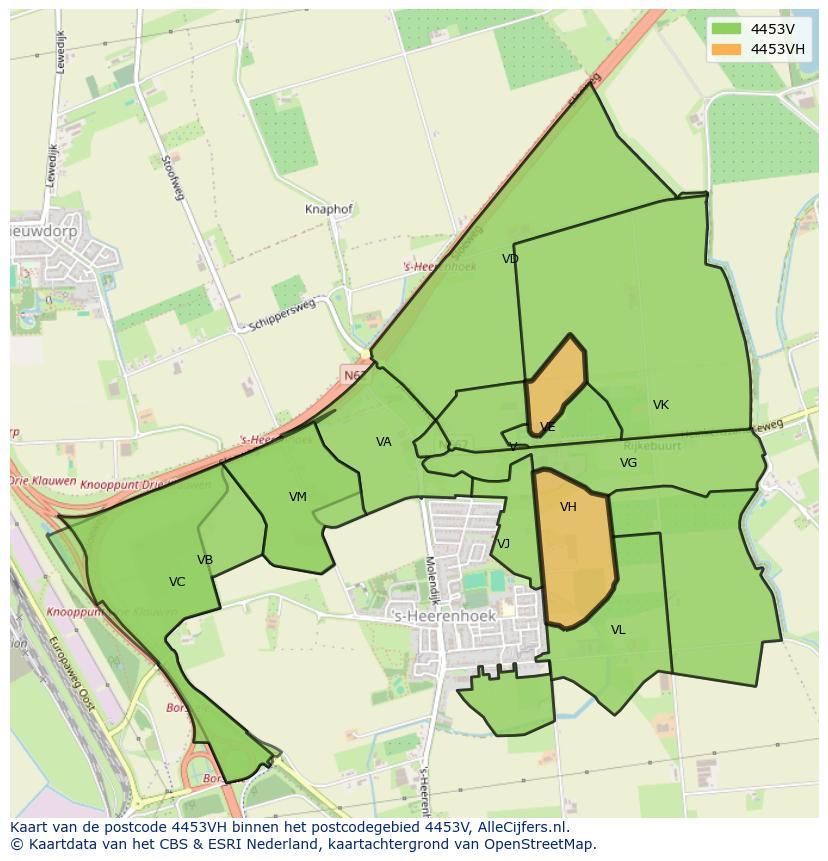 Afbeelding van het postcodegebied 4453 VH op de kaart.