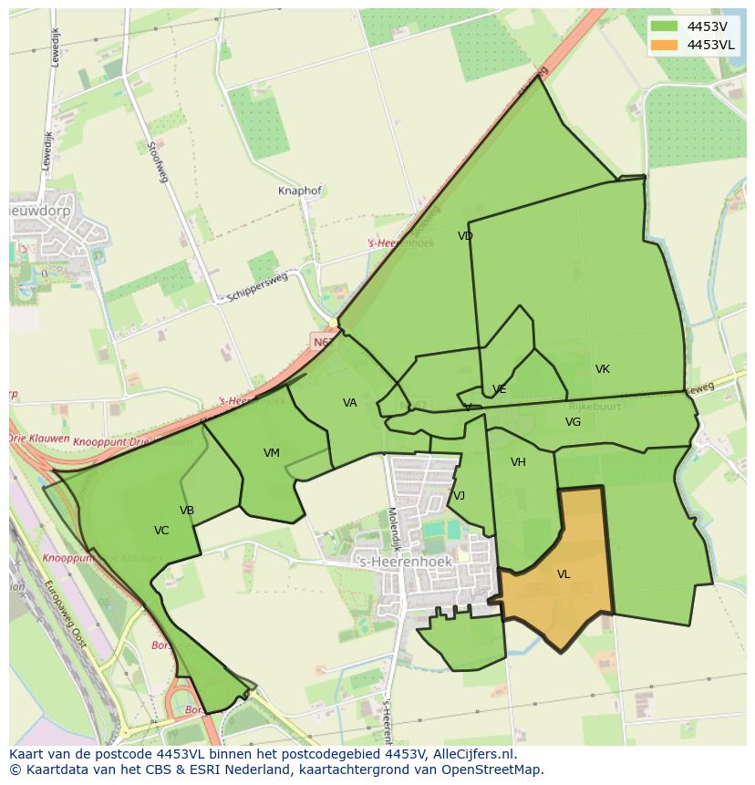 Afbeelding van het postcodegebied 4453 VL op de kaart.