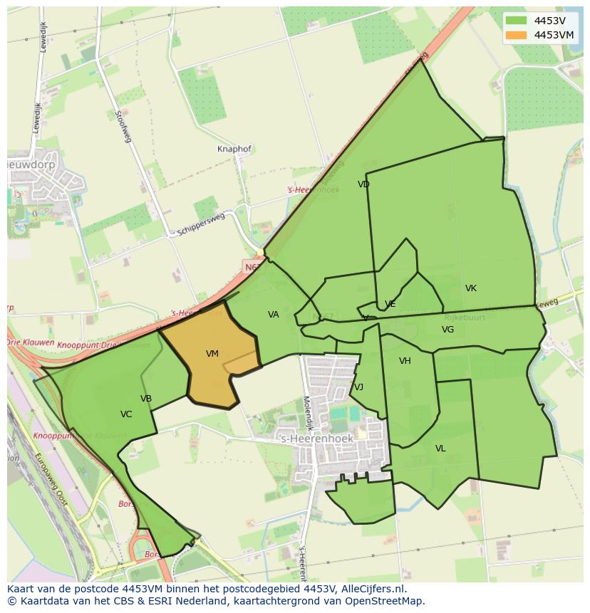 Afbeelding van het postcodegebied 4453 VM op de kaart.