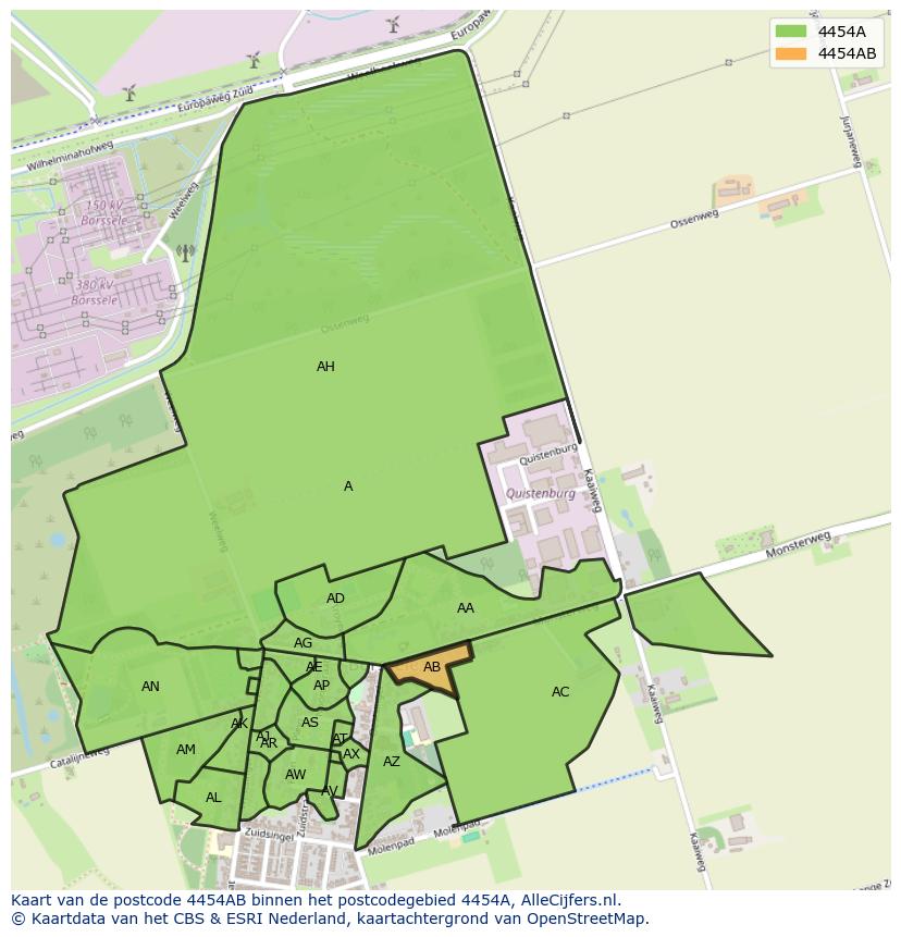 Afbeelding van het postcodegebied 4454 AB op de kaart.
