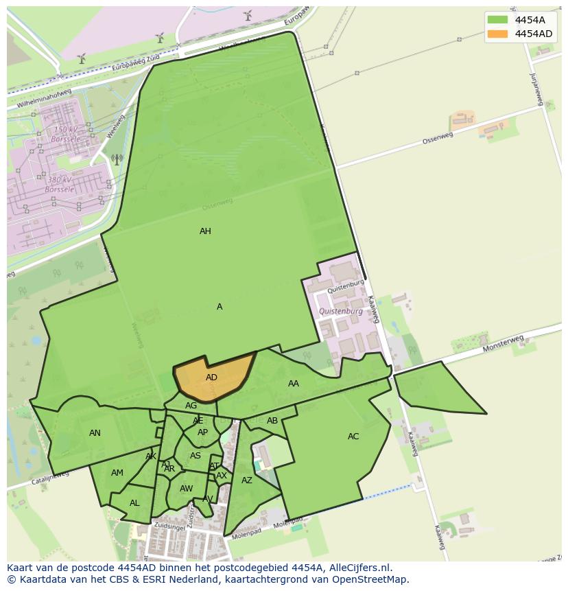 Afbeelding van het postcodegebied 4454 AD op de kaart.