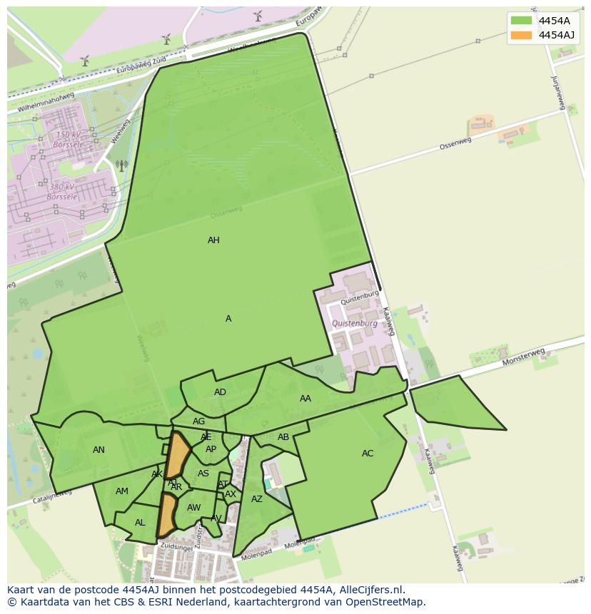 Afbeelding van het postcodegebied 4454 AJ op de kaart.