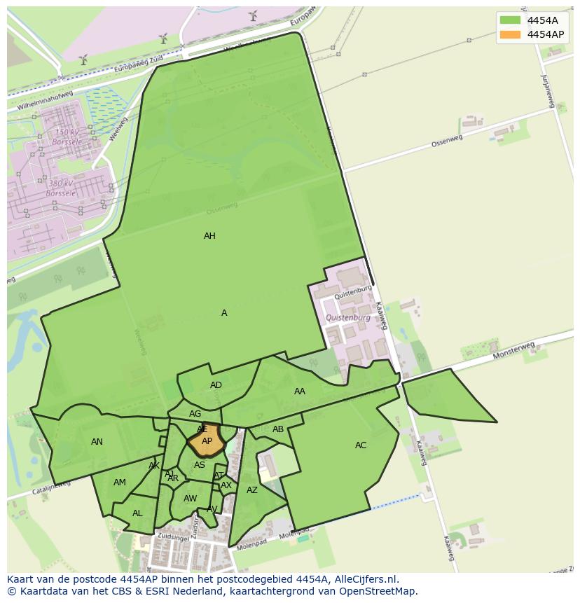 Afbeelding van het postcodegebied 4454 AP op de kaart.