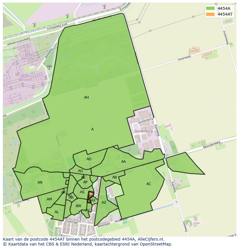 Afbeelding van het postcodegebied 4454 AT op de kaart.
