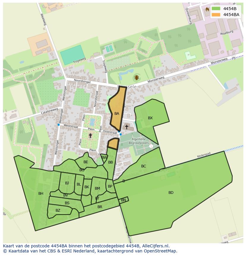 Afbeelding van het postcodegebied 4454 BA op de kaart.