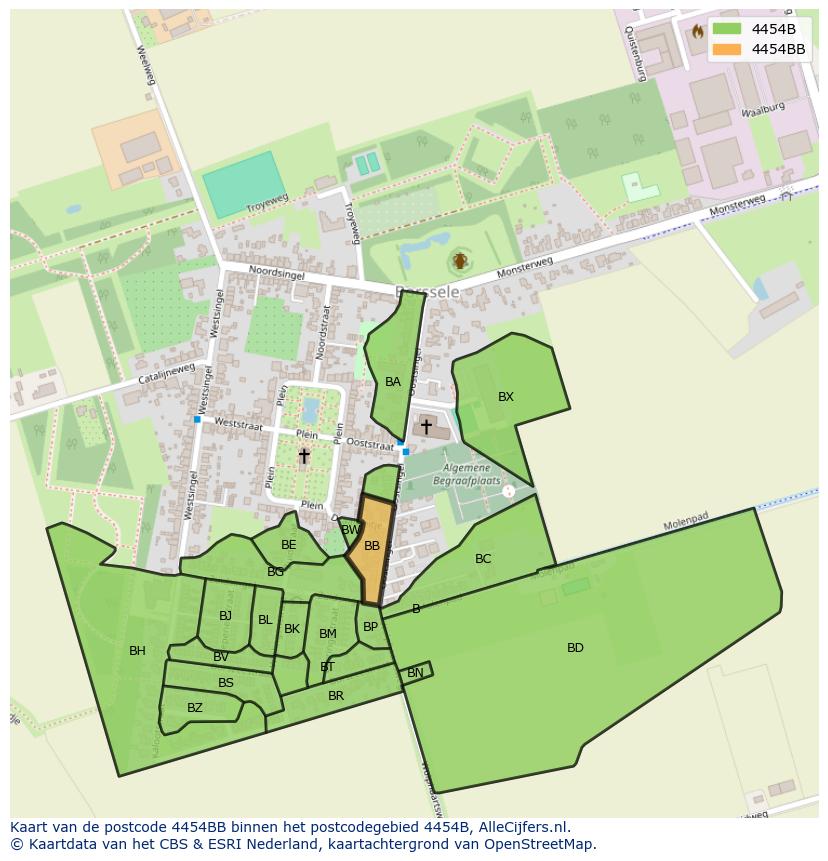 Afbeelding van het postcodegebied 4454 BB op de kaart.