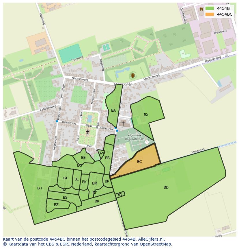 Afbeelding van het postcodegebied 4454 BC op de kaart.