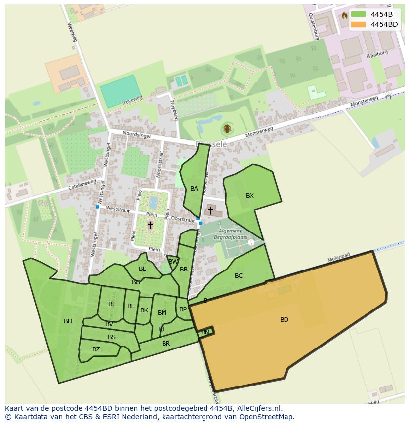 Afbeelding van het postcodegebied 4454 BD op de kaart.