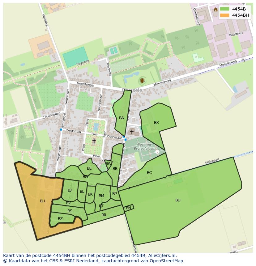 Afbeelding van het postcodegebied 4454 BH op de kaart.