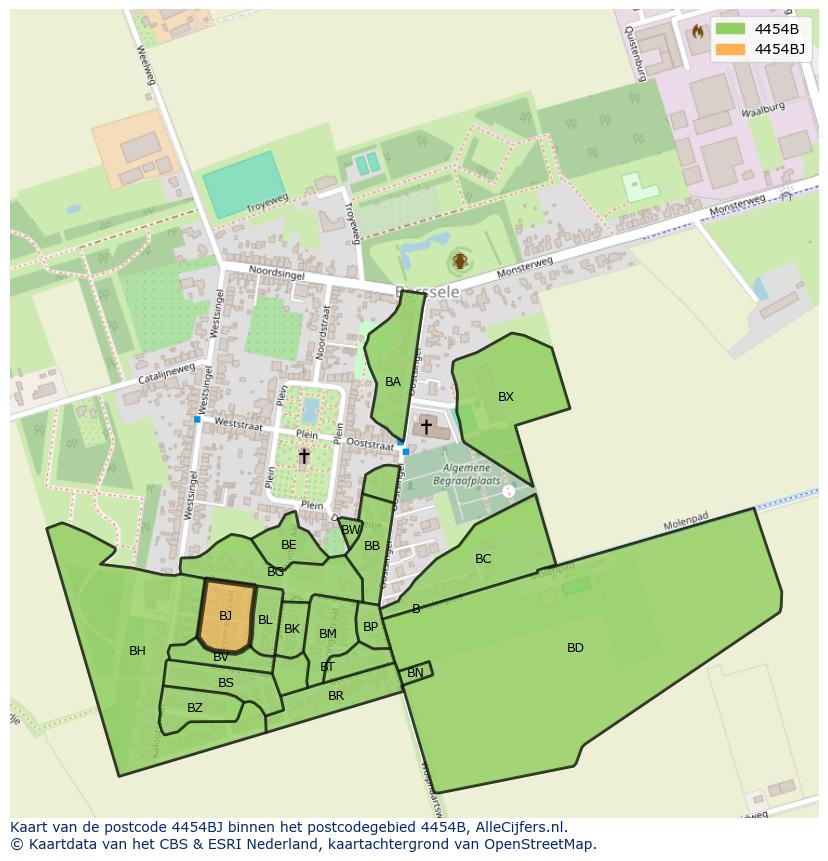 Afbeelding van het postcodegebied 4454 BJ op de kaart.