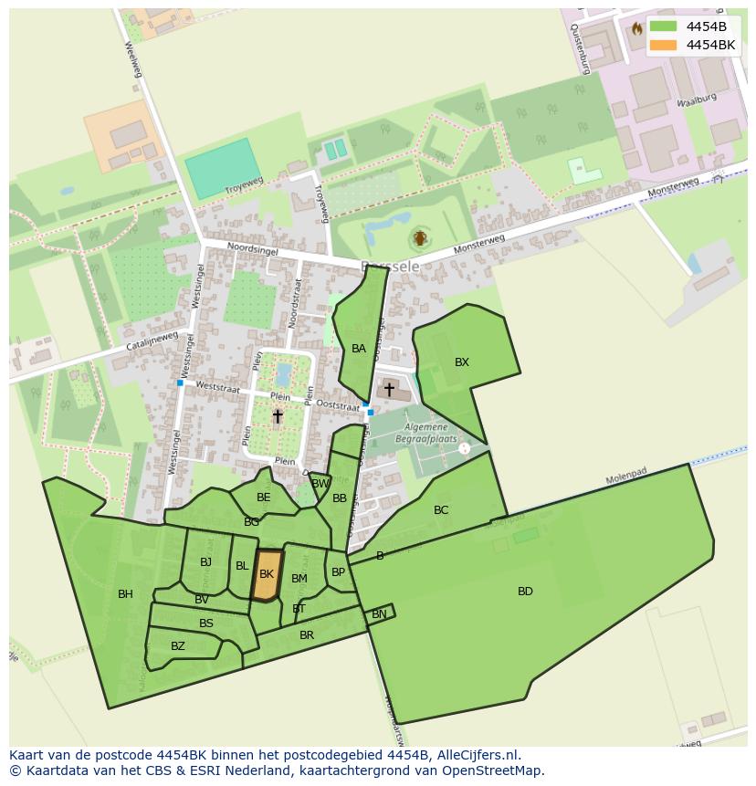 Afbeelding van het postcodegebied 4454 BK op de kaart.