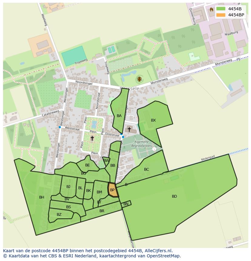 Afbeelding van het postcodegebied 4454 BP op de kaart.