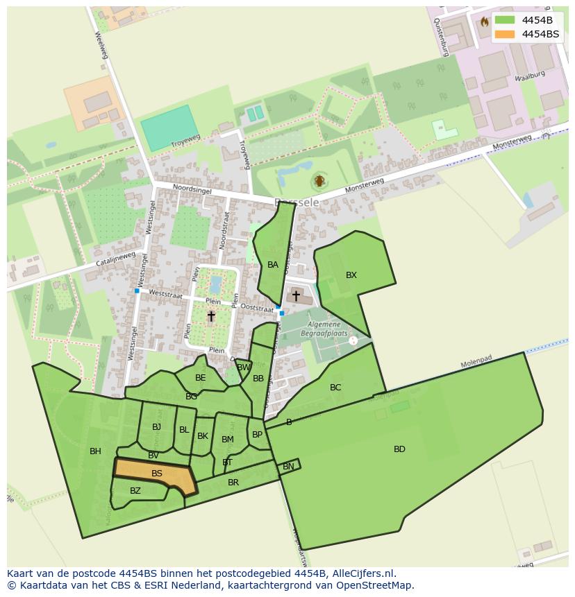 Afbeelding van het postcodegebied 4454 BS op de kaart.