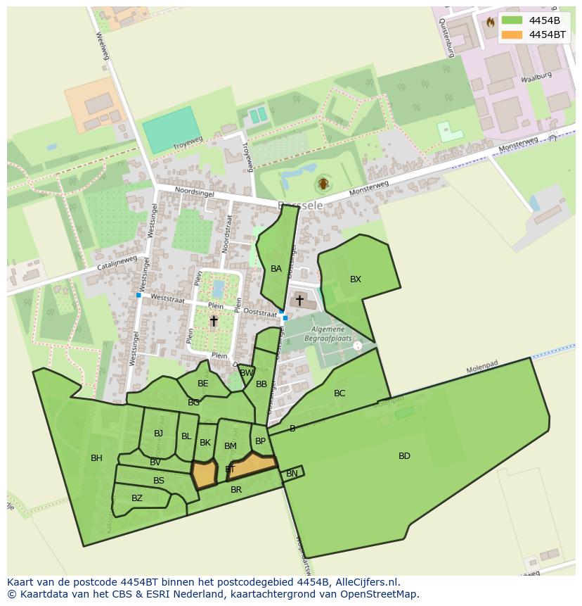 Afbeelding van het postcodegebied 4454 BT op de kaart.