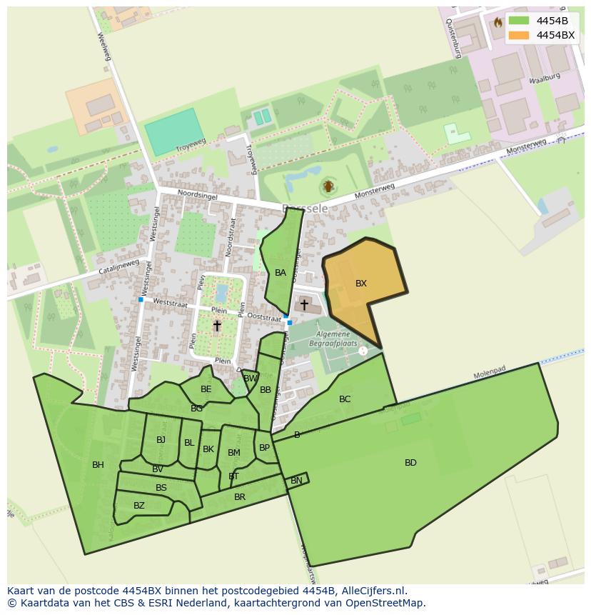 Afbeelding van het postcodegebied 4454 BX op de kaart.