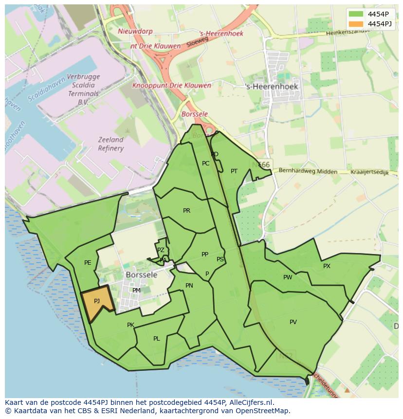 Afbeelding van het postcodegebied 4454 PJ op de kaart.