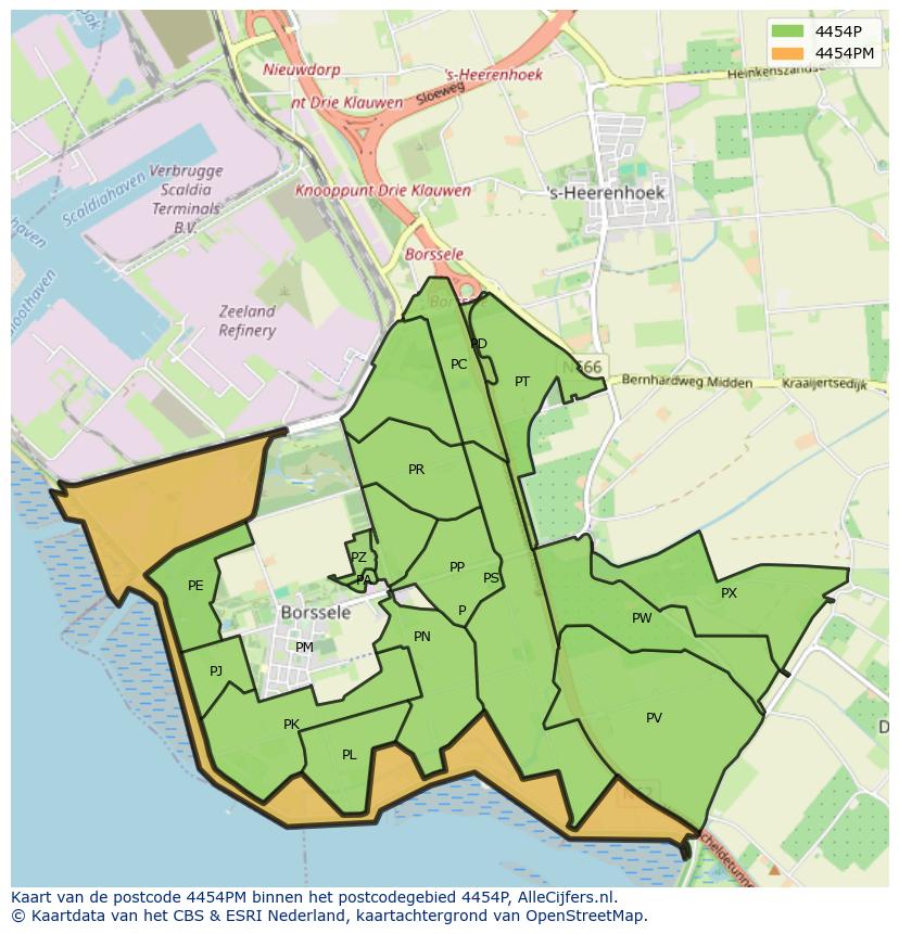 Afbeelding van het postcodegebied 4454 PM op de kaart.