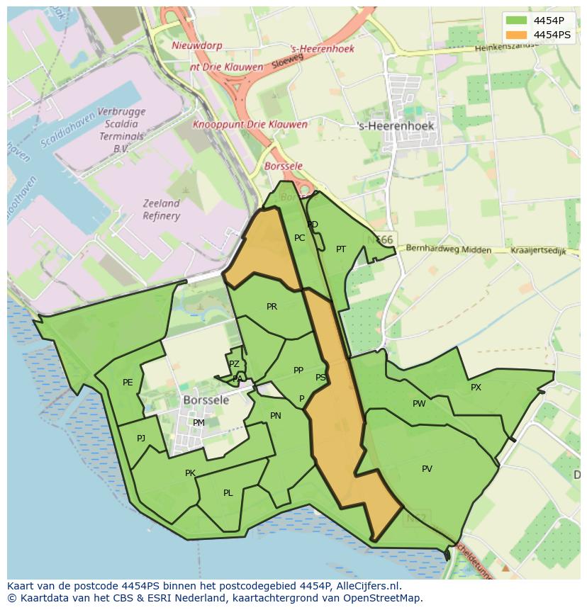 Afbeelding van het postcodegebied 4454 PS op de kaart.