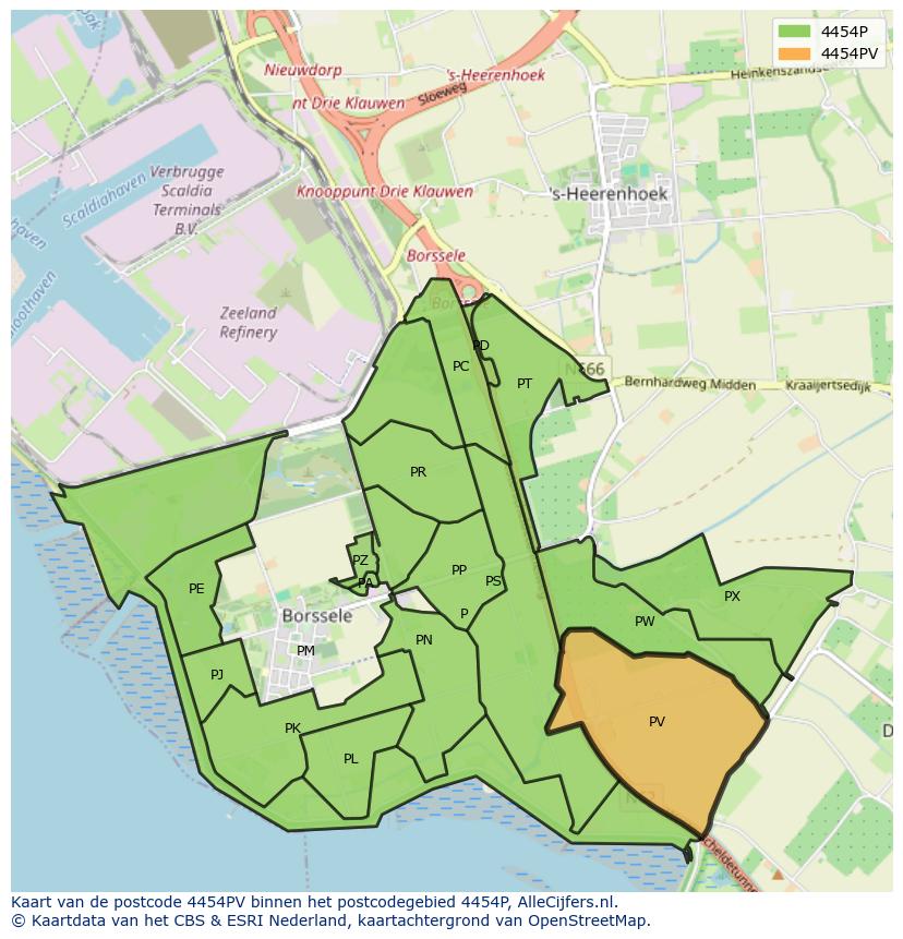Afbeelding van het postcodegebied 4454 PV op de kaart.