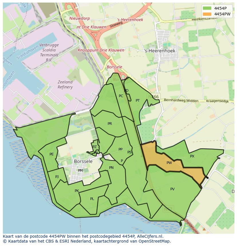 Afbeelding van het postcodegebied 4454 PW op de kaart.