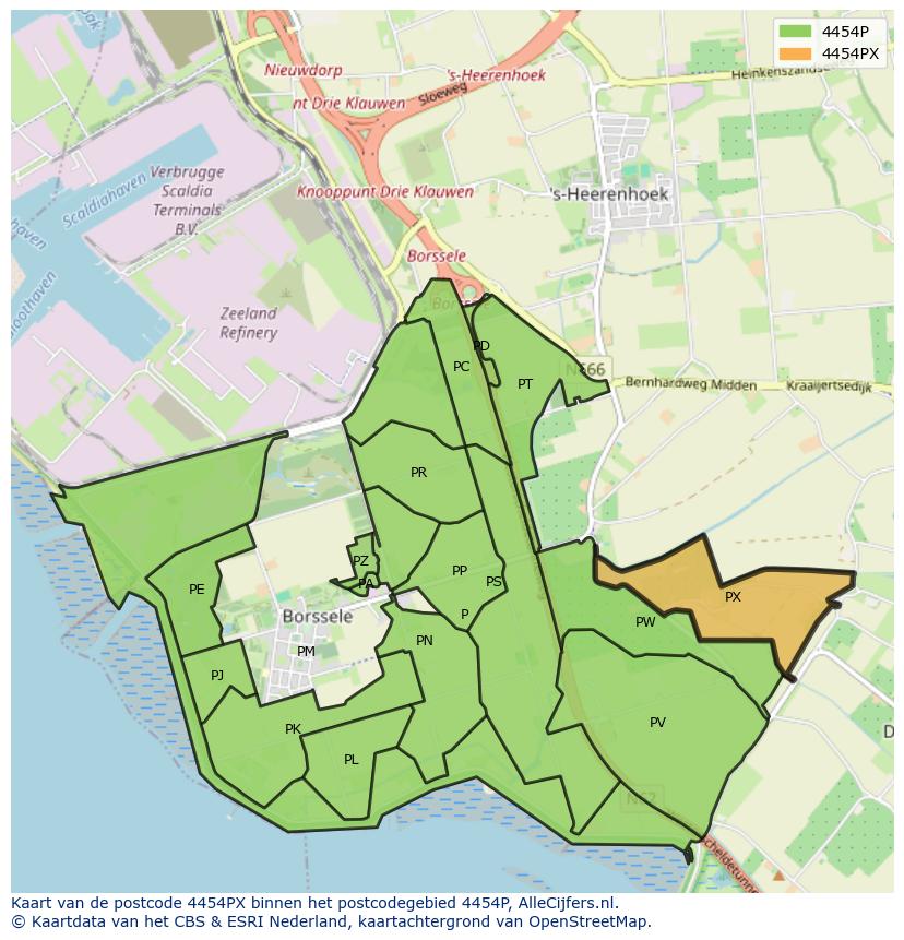 Afbeelding van het postcodegebied 4454 PX op de kaart.