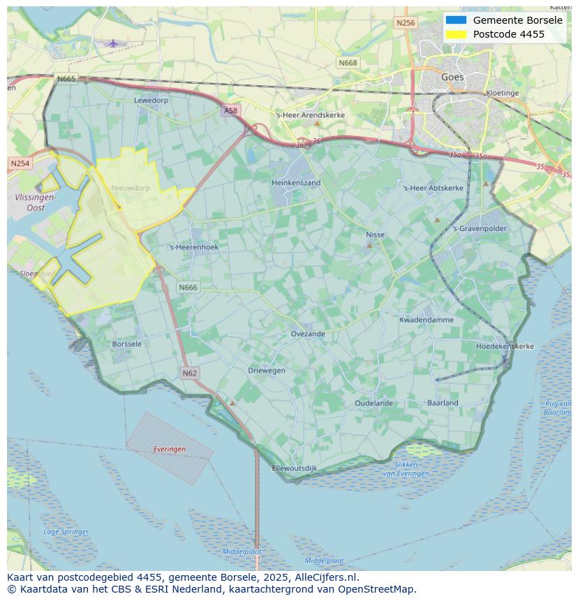 Afbeelding van het postcodegebied 4455 op de kaart.