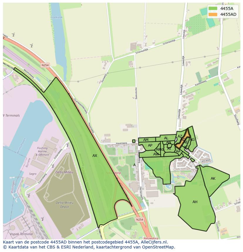 Afbeelding van het postcodegebied 4455 AD op de kaart.